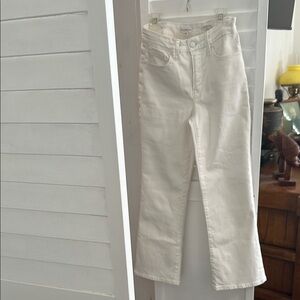 Good American Cream Crop Mini Boot Jeans